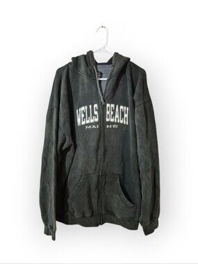 U.S. Vintage Wells Beach Maine Zip-Up Hoodie - Washed Black